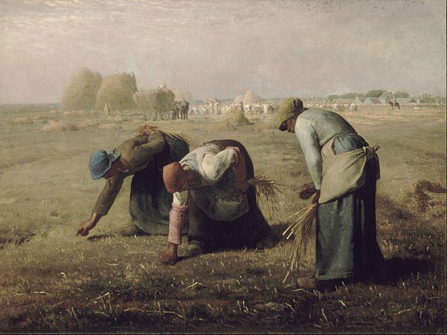 A highly detailed painting from the 19th century, "The Gleaners" by Jean-François Millet, showing ordinary people